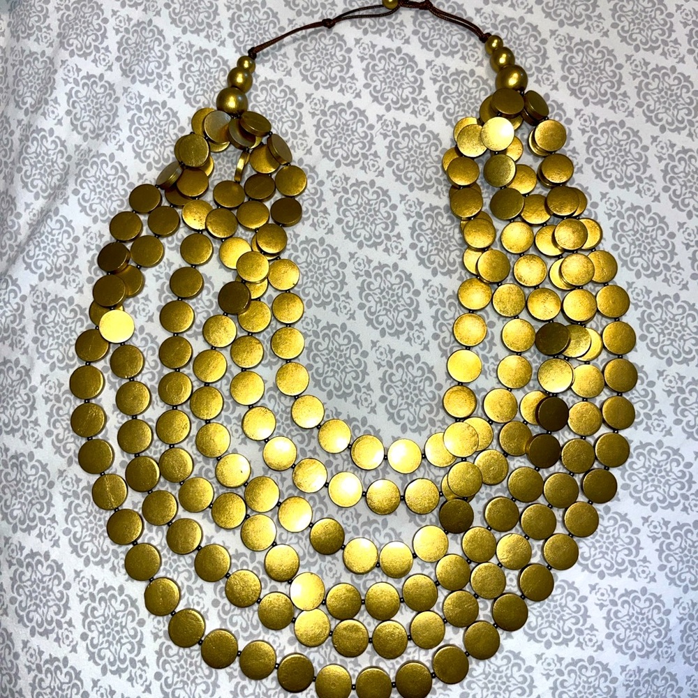 Dramatic Gold Disc Layered Statement Necklace - image 1